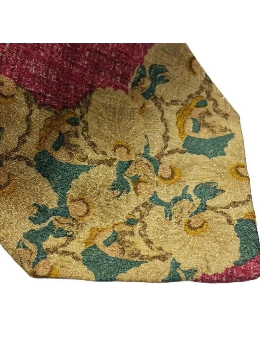 XMI For Nordstrom Silk Floral Tie Green Gold Red - Picture 3 of 7